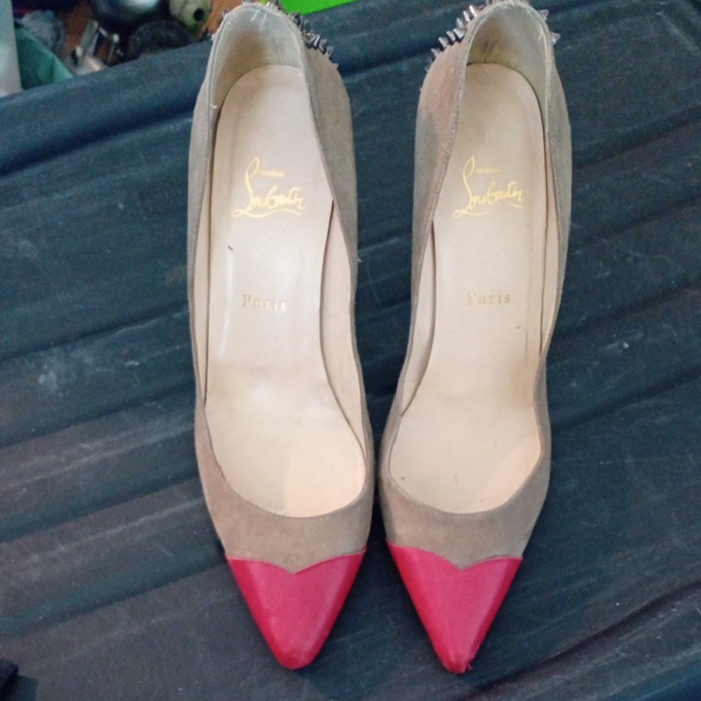 Christian Louboutin Red and Tan Heels